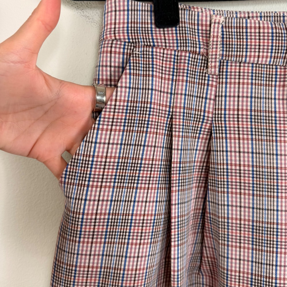 Maeve Avery Pleated Wide Leg Trousers Plaid High Rise Pants Mauve Blue US 6 - Picture 4 of 14